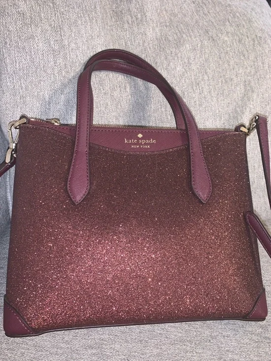 kate spade New York shimmy glitter crossbody satchel in deep nova burgundy purse - Picture 4 of 12